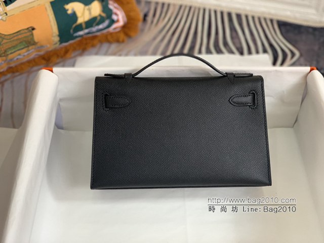 Hermes手提女包 愛馬仕kelly pochette一代 epsom皮 黑色銀扣  tdh2006
